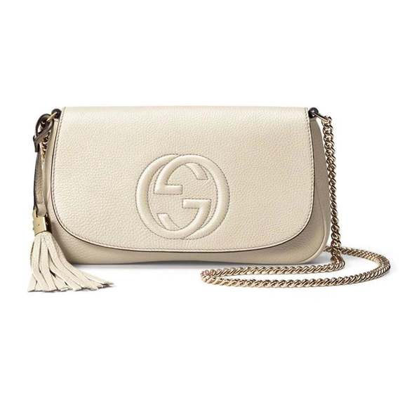 Gucci Soho Disco Crossbody Flap Ivory Signature Collection Gold - Picture 1 of 5